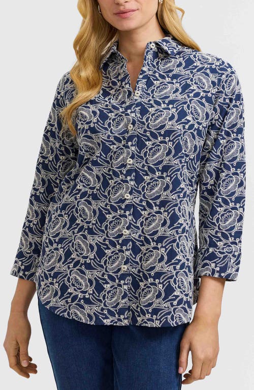 Foxcroft Zoey Embroidered Eyelet Shirt In Multi