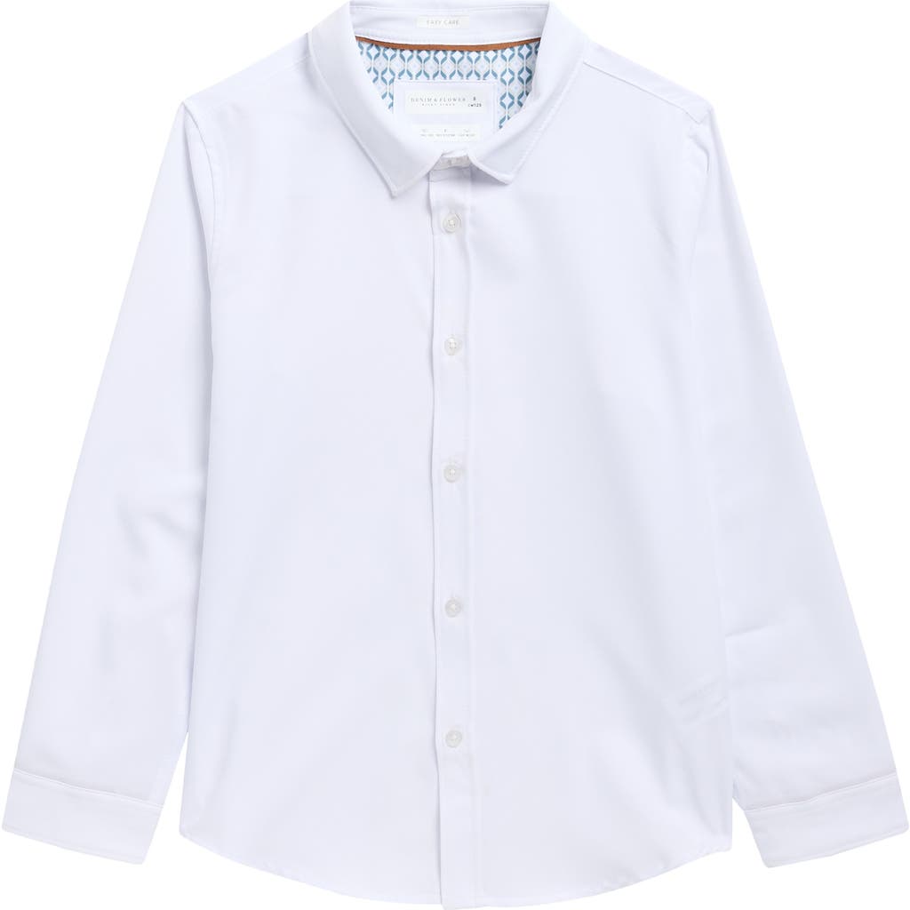 Denim And Flower Kids' Long Sleeve Button-up Shirt In White