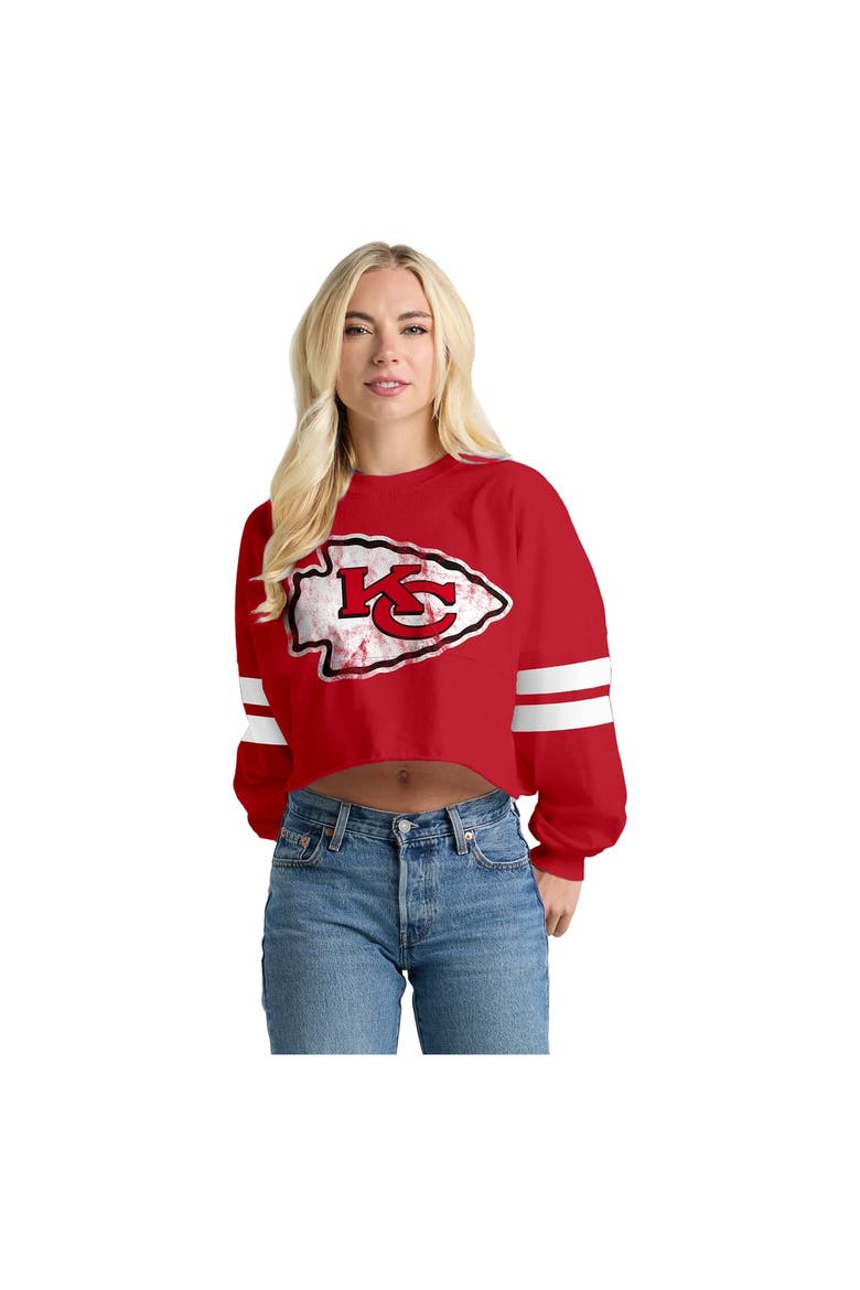 Women's Spirit Jersey  Red Kansas City Chiefs Oversized Cropped Stripe Long Sleeve T-Shirt, Main, color, Red