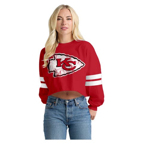 Women's Spirit Jersey  Red Kansas City Chiefs Oversized Cropped Stripe Long Sleeve T-Shirt