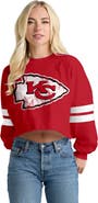 SPIRIT JERSEY Women's Spirit Jersey Red Kansas City Chiefs Oversized Cropped Stripe Long Sleeve T-Shirt