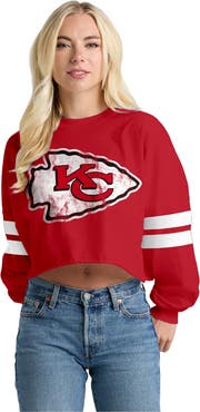 SPIRIT JERSEY Women's Spirit Jersey Red Kansas City Chiefs Oversized Cropped Stripe Long Sleeve T-Shirt