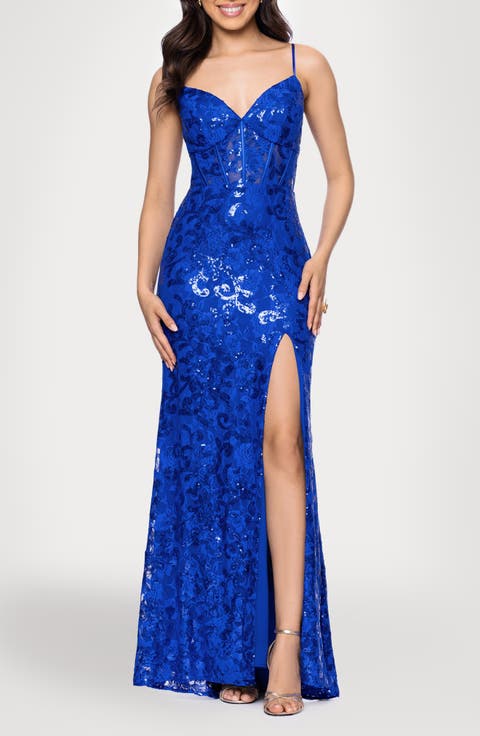 Sequin Tapestry Sheath Gown