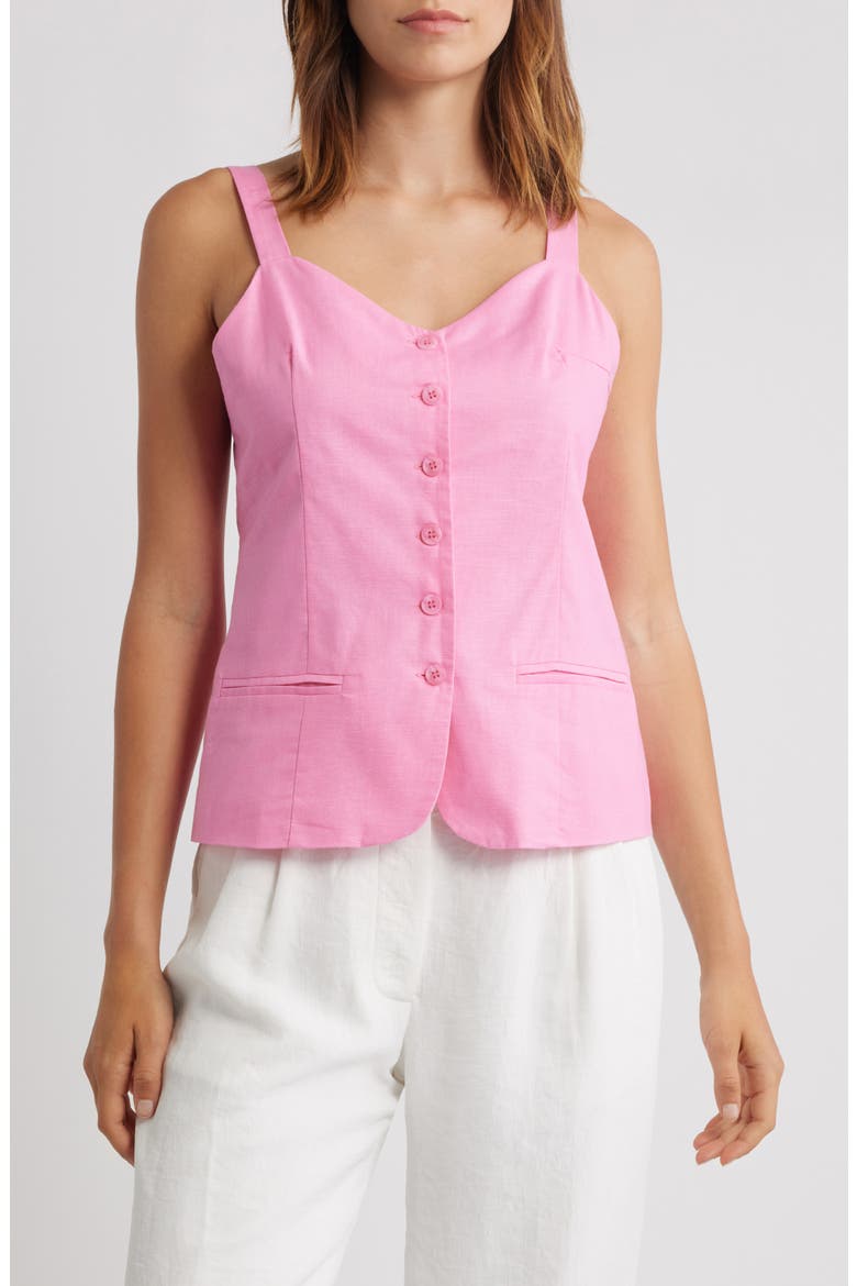 Laurent Cotton & Linen Button-Up Top, Main, color, PINK