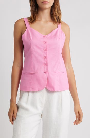 Petal And Pup Petal & Pup Laurent Cotton & Linen Button-up Top In Pink