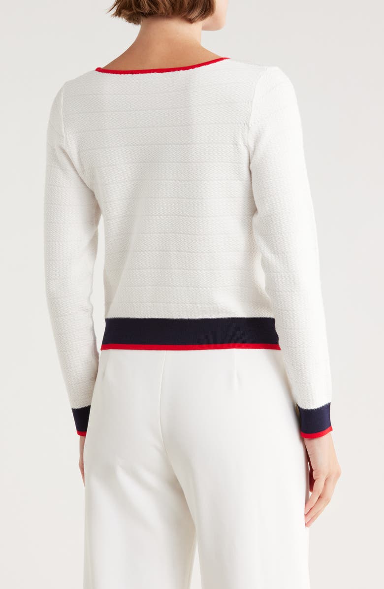 Adrianna Papell Contrast Tipped Bow Sweater, Alternate, color, Ivory/ Navy/ Red
