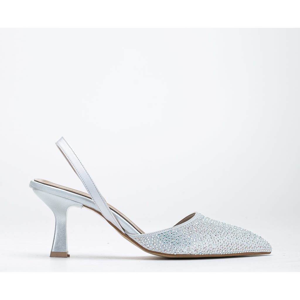 Forever & Always Shoes Rae Slingback Kitten Heel Pumps In Silver Rhinestones
