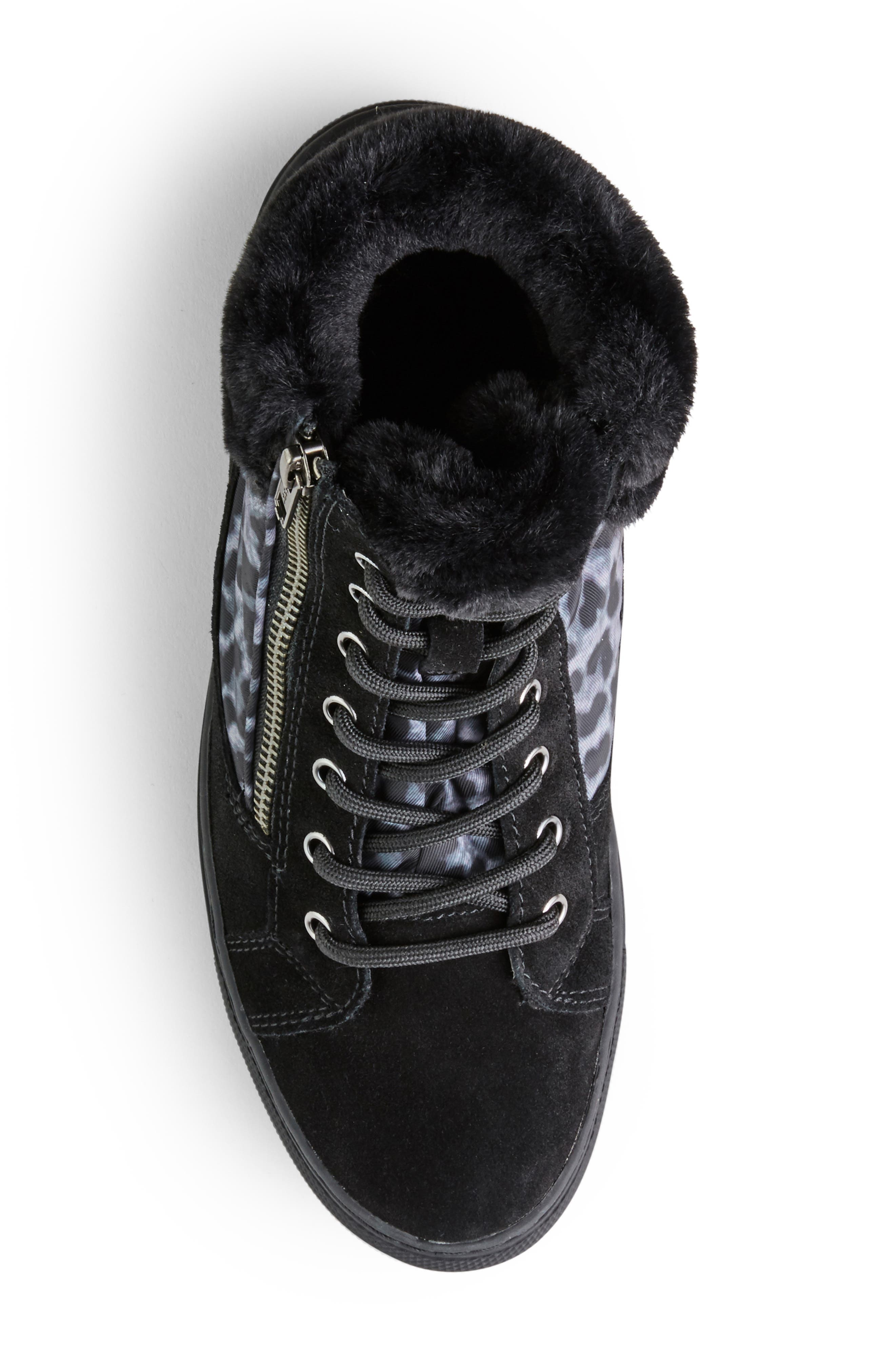 Dublin High Top Sneaker with Faux Fur Cuff, Alternate, color, BLACK LEOPARD SUEDE