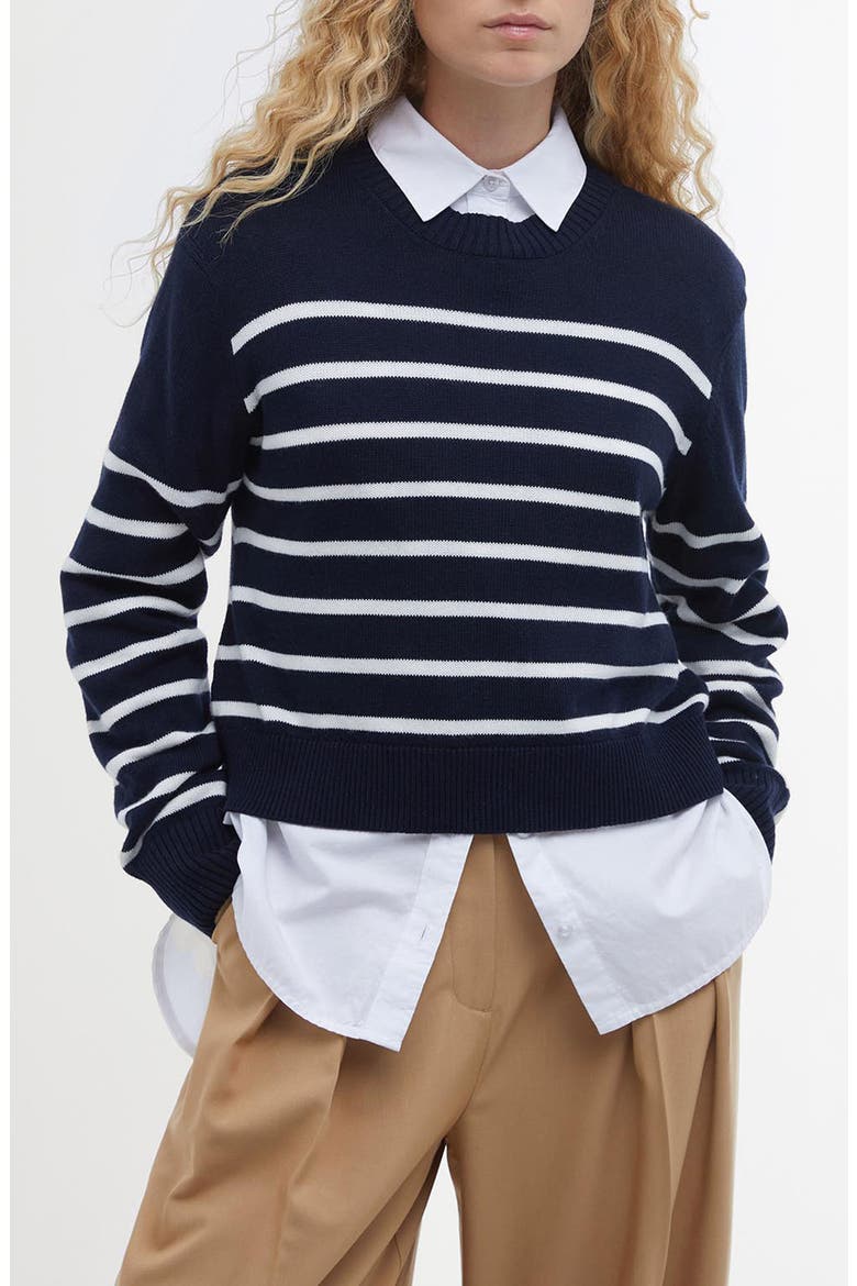 Emery Stripe Crop Cotton & Cashmere Sweater, Main, color, NAVY/ CLOUD