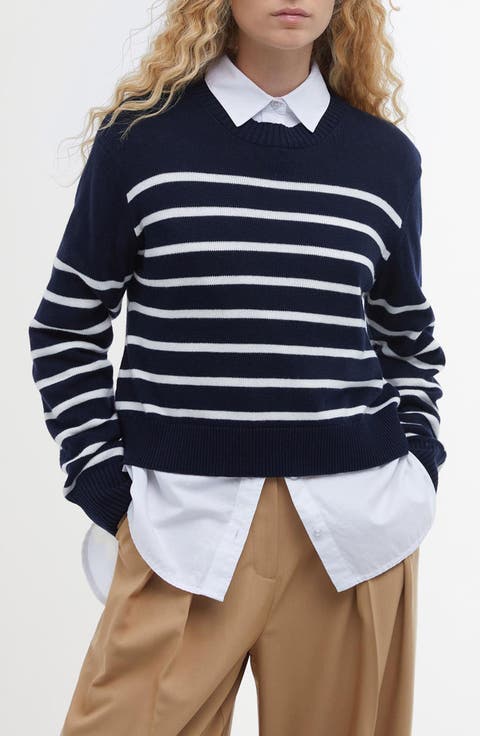 Emery Stripe Crop Cotton & Cashmere Sweater
