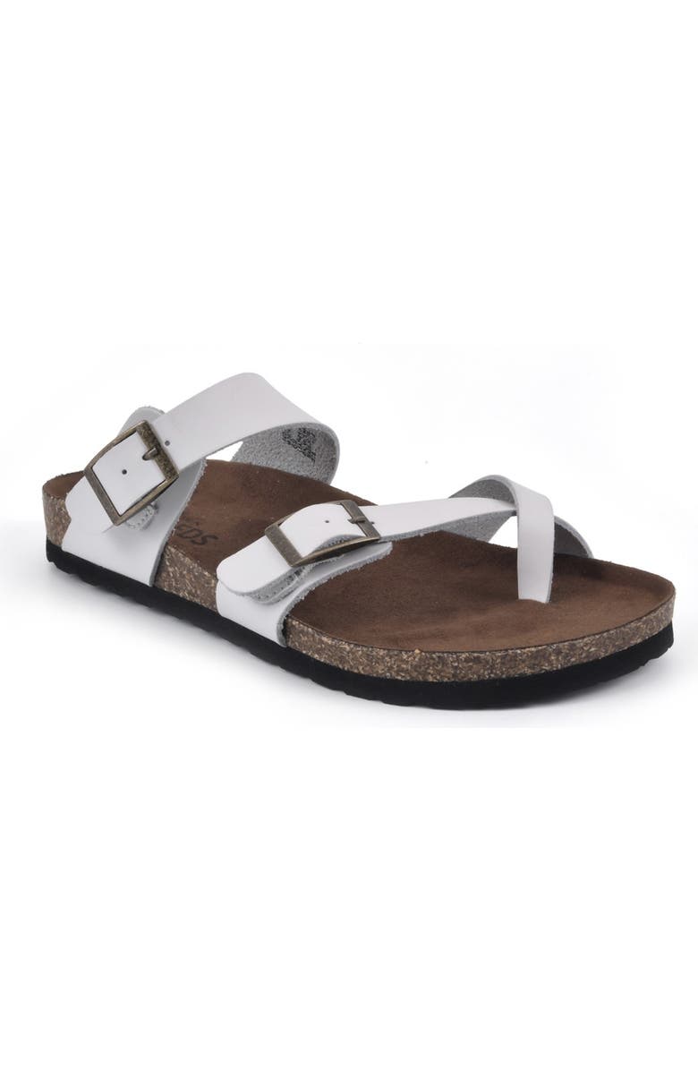 White Mountain Footwear Gracie Double Buckle Sandal, Main, color, White/Leather