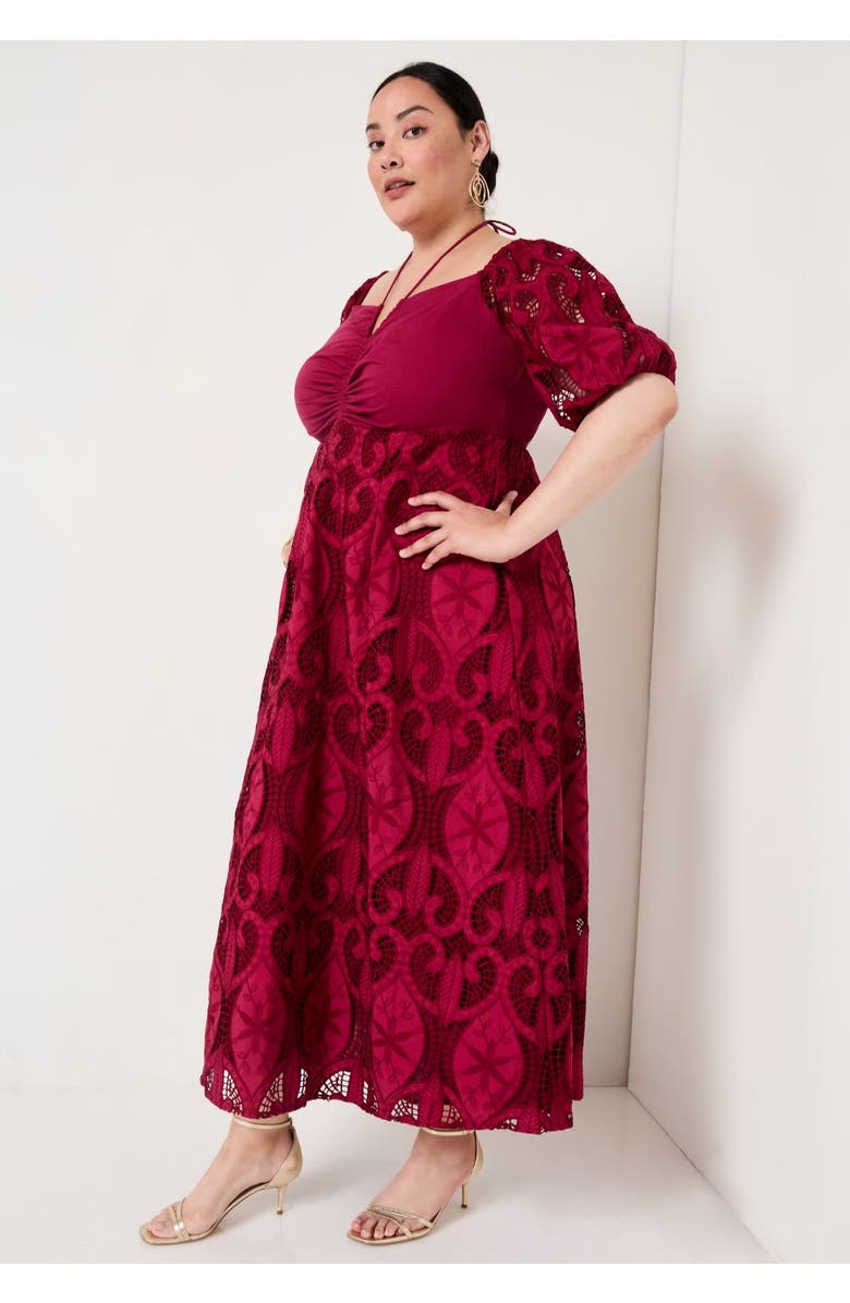 June + Vie Eyelet Puff Sleeve Peasant Dress, Alternate, color, Rumba Red