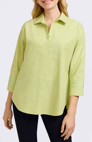 Foxcroft Brooke Grosgrain Trim Button-Up Shirt