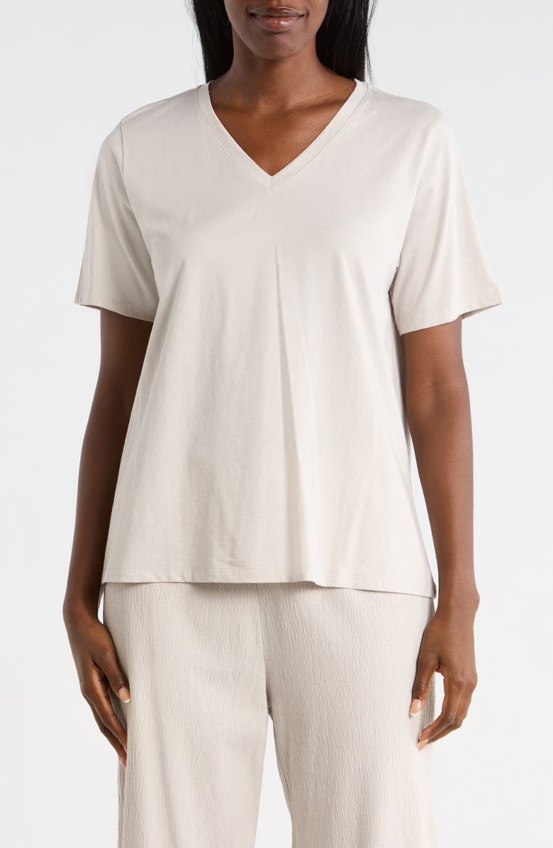 Eileen Fisher V-Neck Organic Cotton Knit T-Shirt, Main, color, Chalk