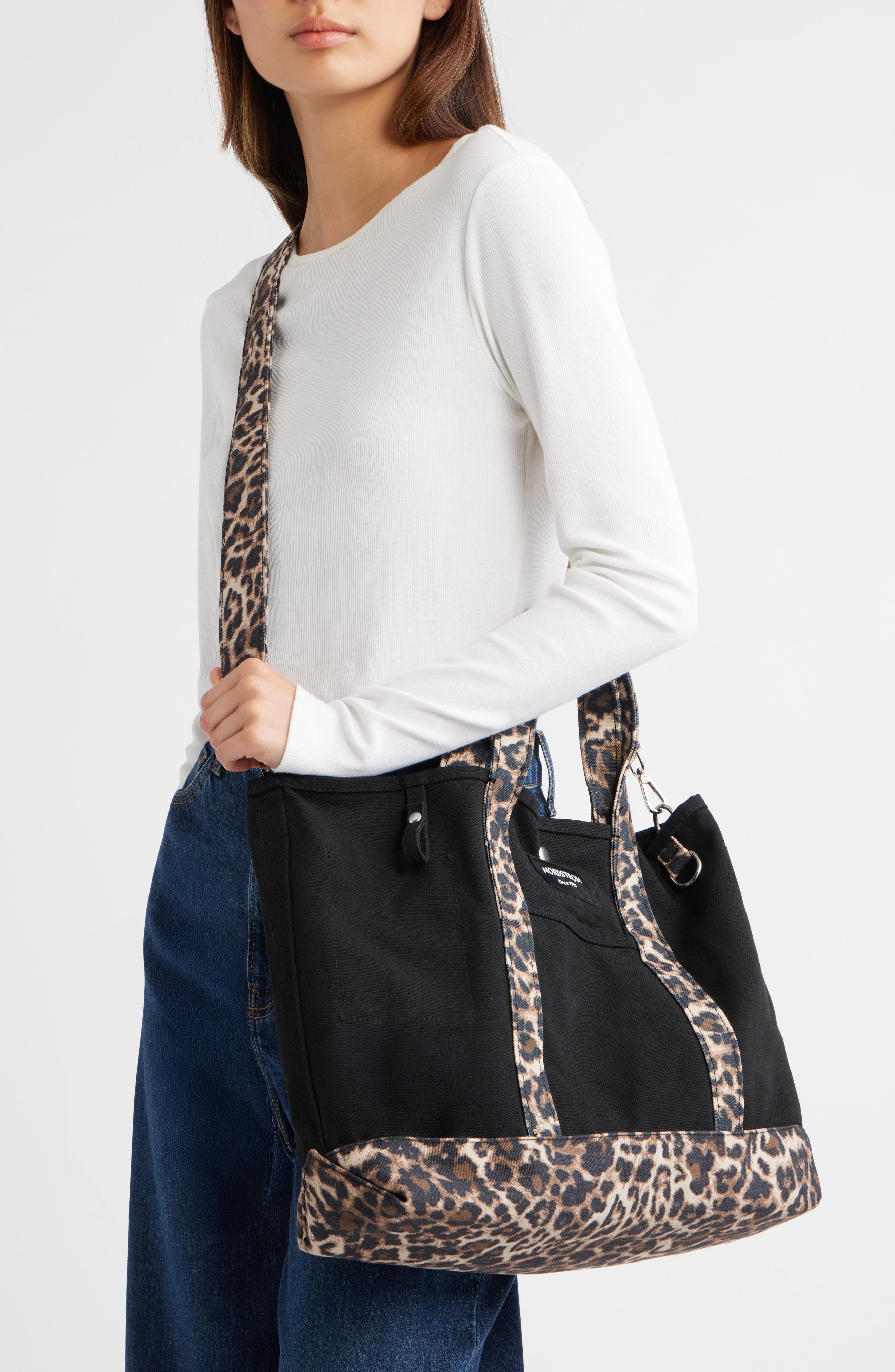 Large 125th Anniversary Structured Tote, Alternate, color, BLACK - BEIGE JANIE LEOPARD