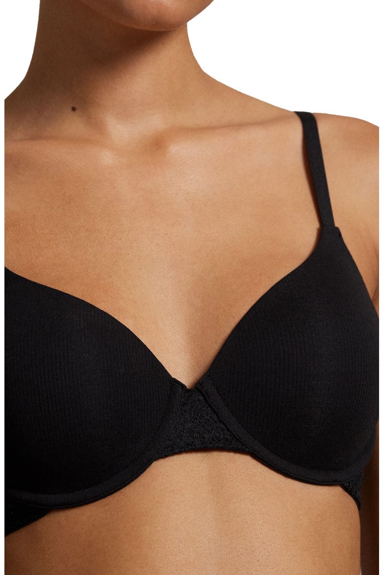 Underwire Lace Demi T-Shirt Bra, Alternate, color, ONYX