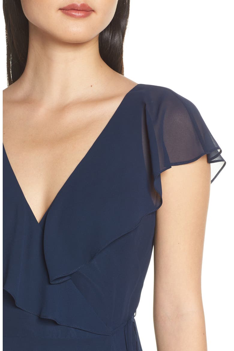 Faye Ruffle Wrap Chiffon Evening Dress, Alternate, color, NAVY