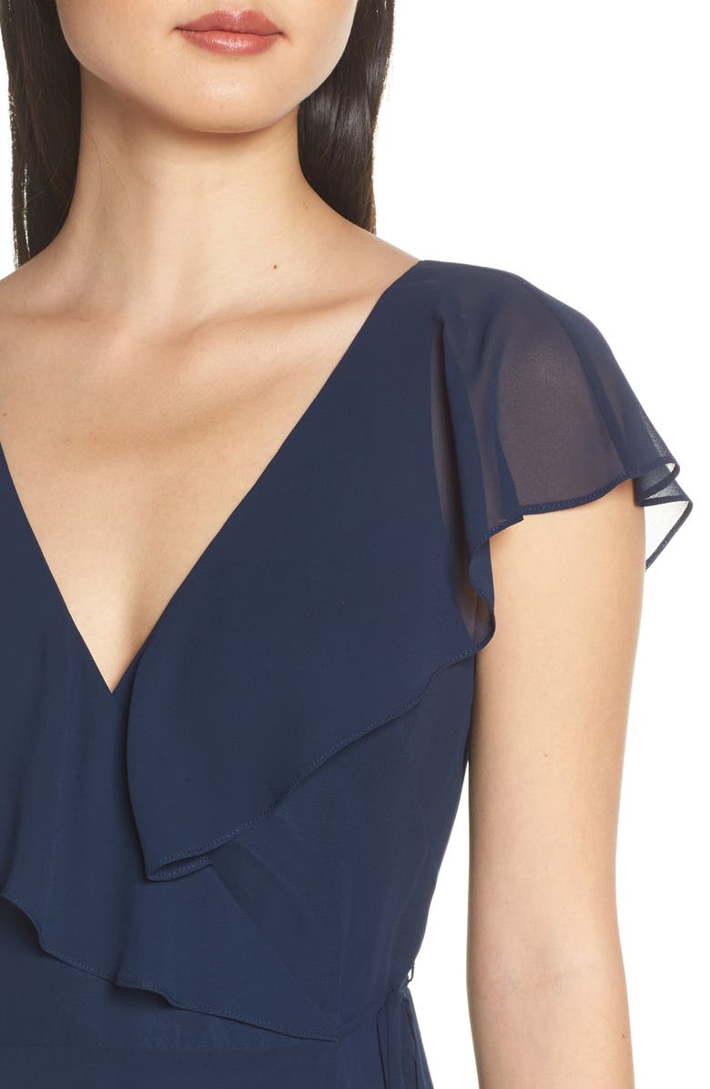 Jenny Yoo Faye Ruffle Wrap Chiffon Evening Dress, Alternate, color, 