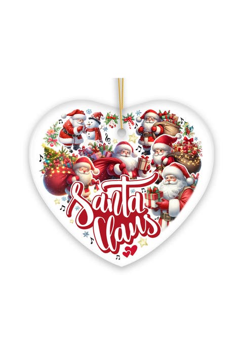 Santa Claus Heart Shaped Ceramic Ornament