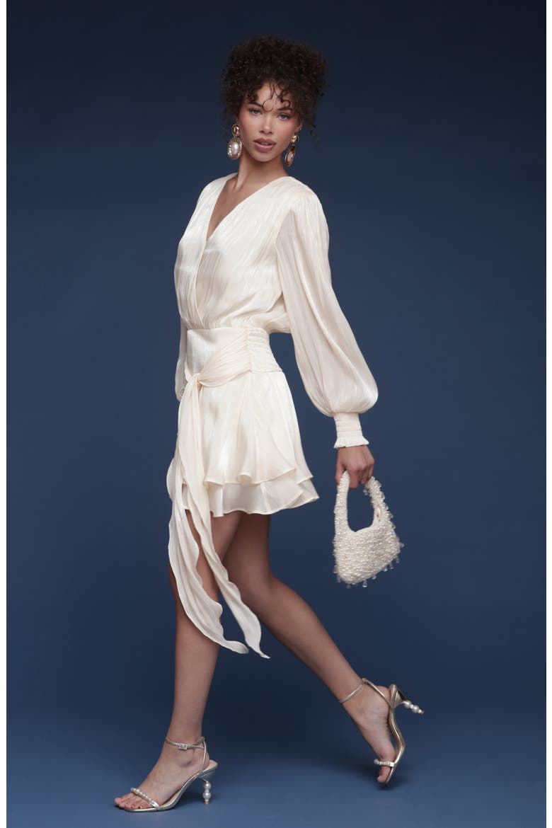Long Sleeve Faux Wrap Minidress, Alternate, color, CREAM