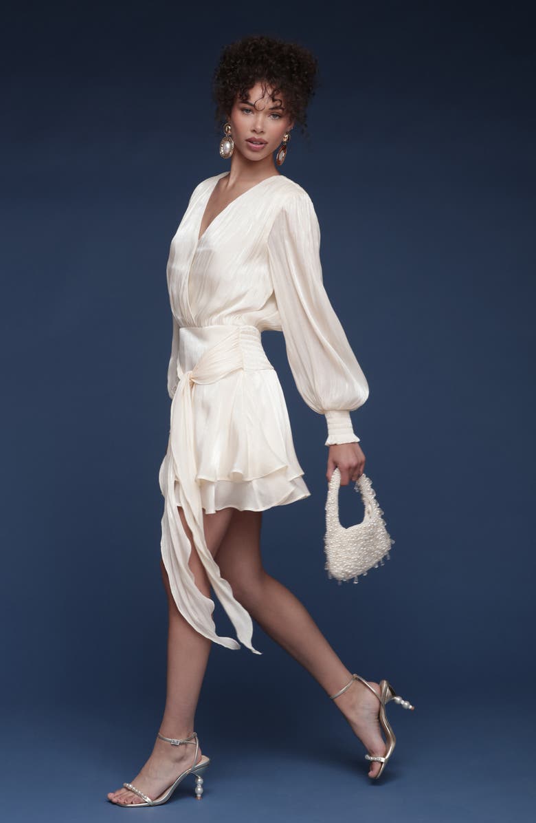 Avec Les Filles Long Sleeve Faux Wrap Minidress, Alternate, color, Cream