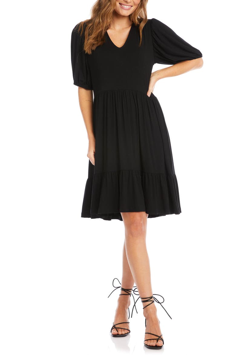 Tiered Puff Sleeve Dress, Main, color, BLACK