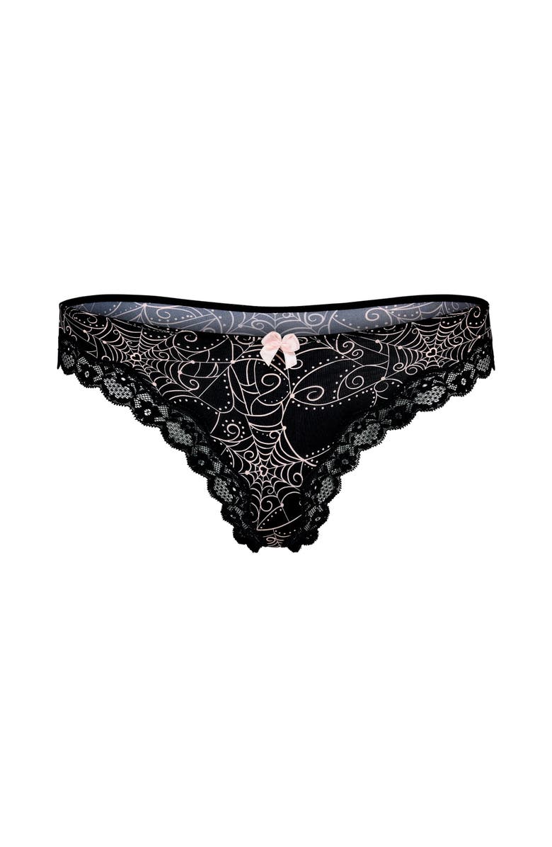 Adore Me Shea Thong Panties, Alternate, color, Novelty Black