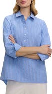 Foxcroft Therese Stripe Button Back Cotton Seersucker Popover Shirt