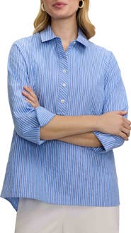 Foxcroft Therese Stripe Button Back Cotton Seersucker Popover Shirt