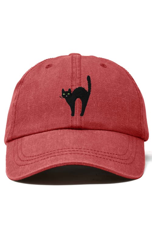 Dalix Black Cat Embroidered Casual Hat In Washed Red