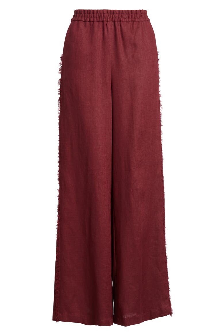 Tarida Frayed Linen Wide Leg Pants, Alternate, color, WINE