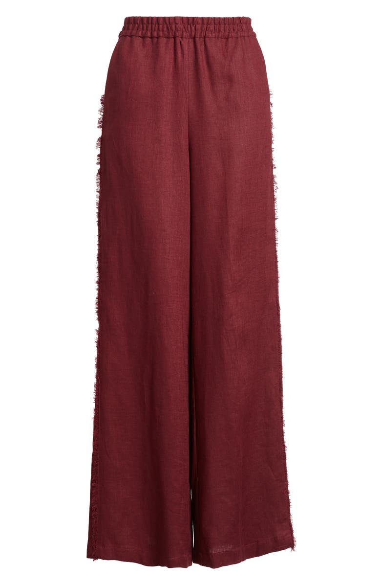 MANGO Tarida Frayed Linen Wide Leg Pants, Alternate, color, Wine