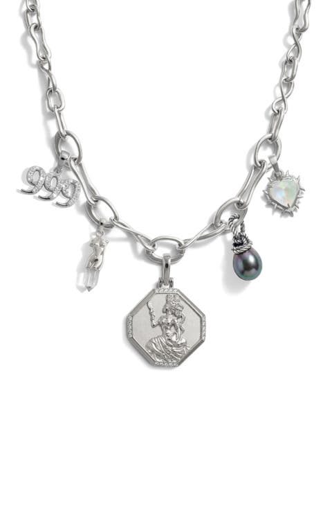 Enchantress Sterling Silver Charm Statement Necklace