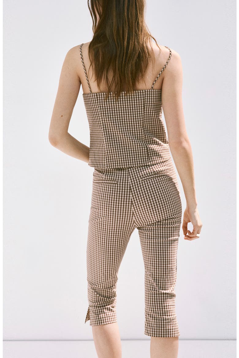 Gingham Print Capris, Alternate, color, BROWN