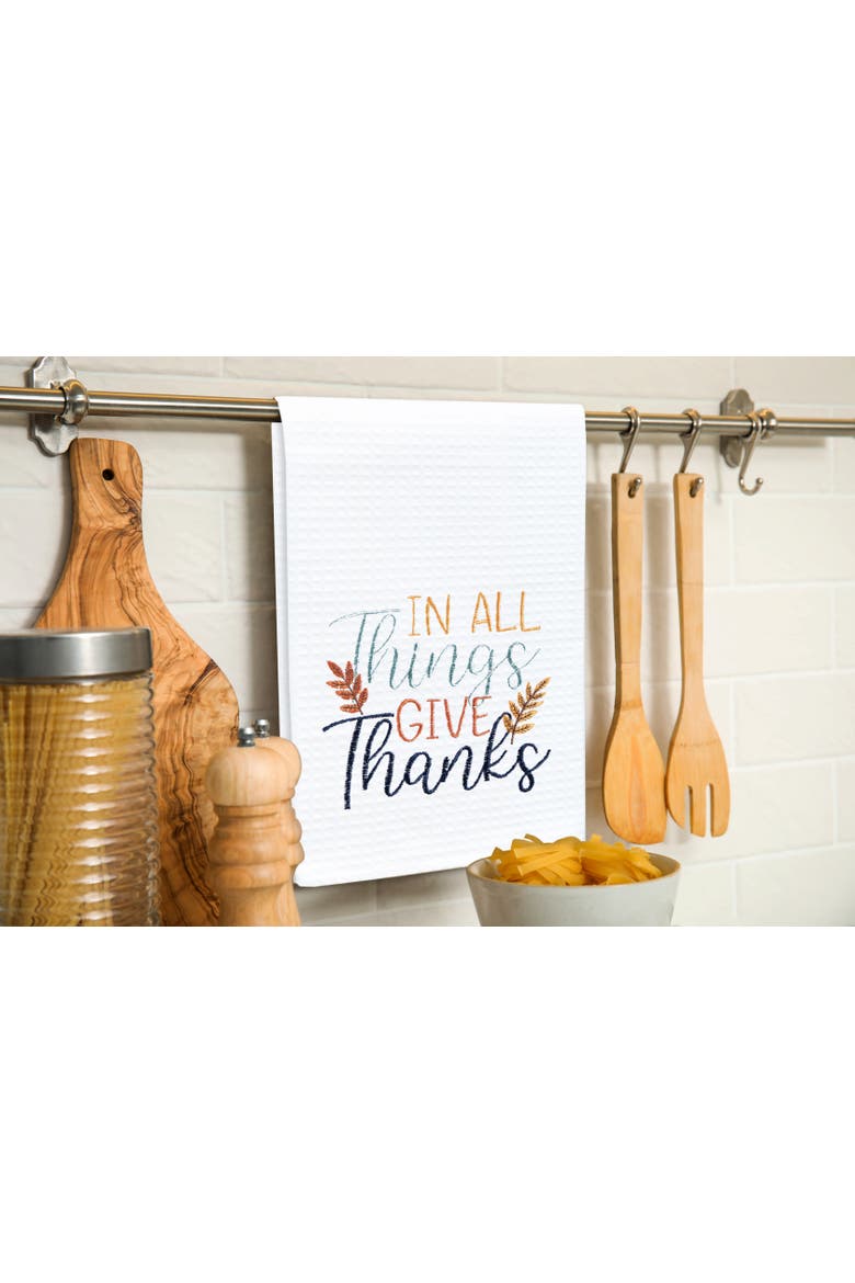 "In All Things Give Thanks" Wheat 100% Cotton Embroidered Flour Sack Dishtowel, Alternate, color, White