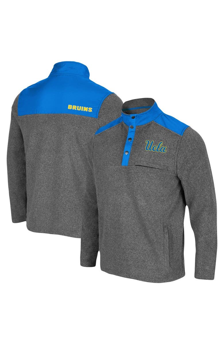 COLOSSEUM Men's Colosseum Heathered Charcoal/Blue UCLA Bruins Huff Snap Pullover, Main, color, Heather Charcoal