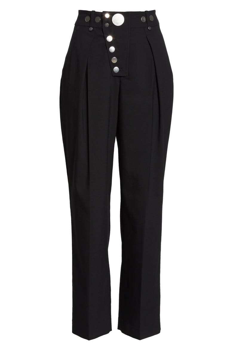 Button Detail Pleated Wide Leg Trousers, Alternate, color, BLACK