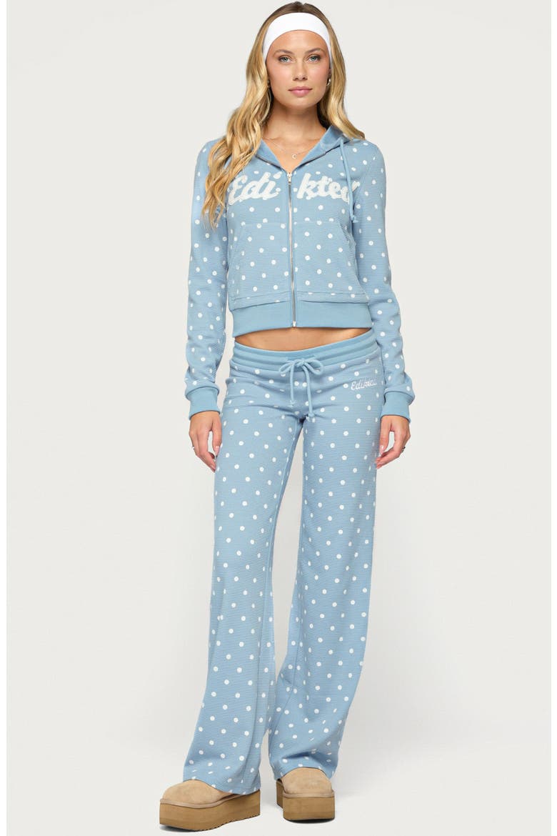 Dilly Polka Dot Waffle Full Zip Hoodie, Alternate, color, BLUE