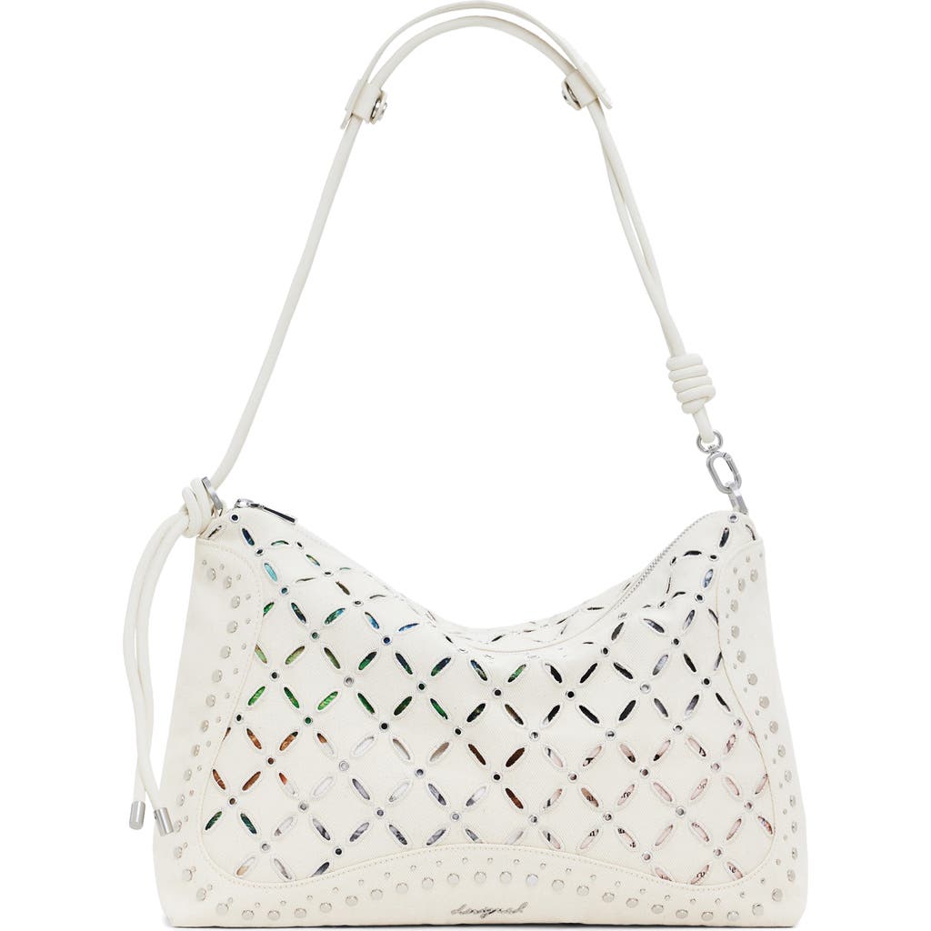 Desigual Medium Perforated Crossbody Bag In Beige