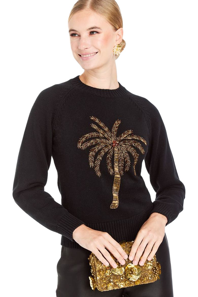 Delilah Palm Sweater, Alternate, color, Black