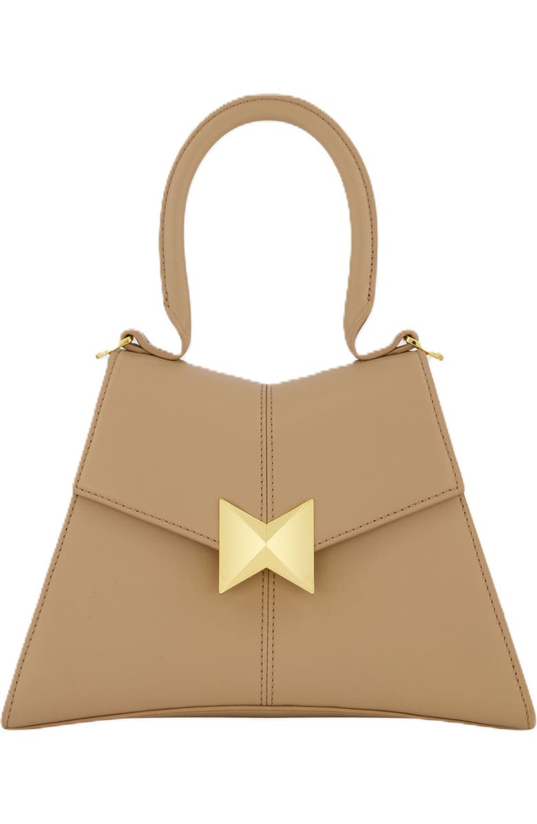 Mac Duggal Gold Hardware Detail Angular Top Handle Small Leather Handbag, Main, color, Taupe