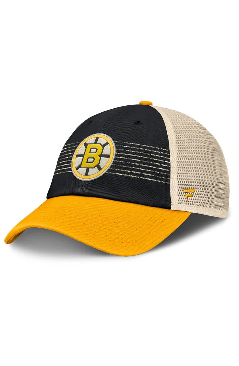 FANATICS Men's Fanatics Black/Gold Boston Bruins Heritage Breakaway Trucker Adjustable Hat, Main, color, 