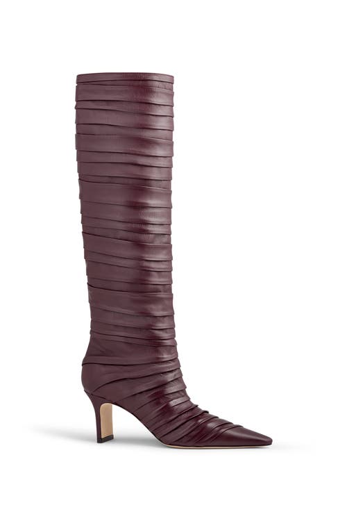 Neil J. Rodgers Plisse Knee Boot In Burgundy Nappa