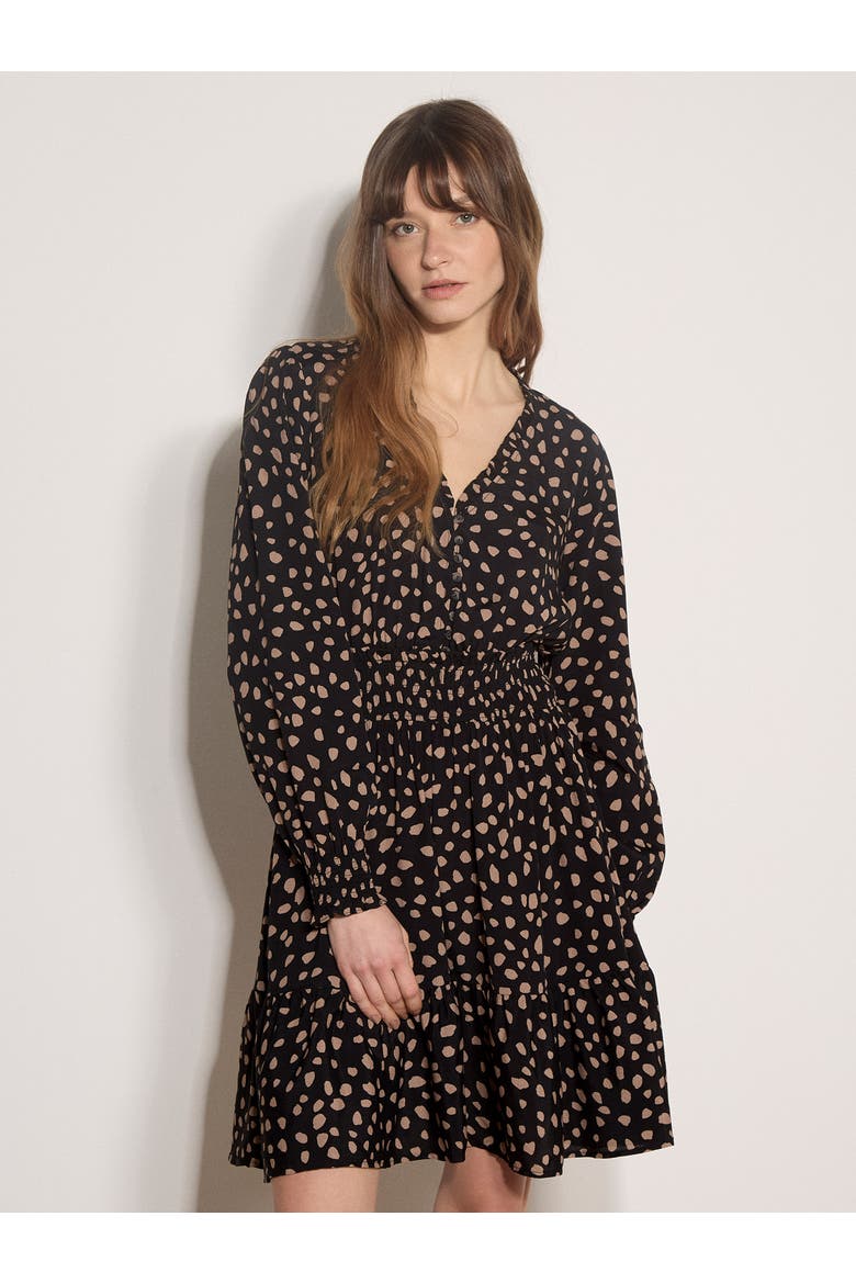 Irregular Spot Ruffle Neck Dress, Main, color, Black