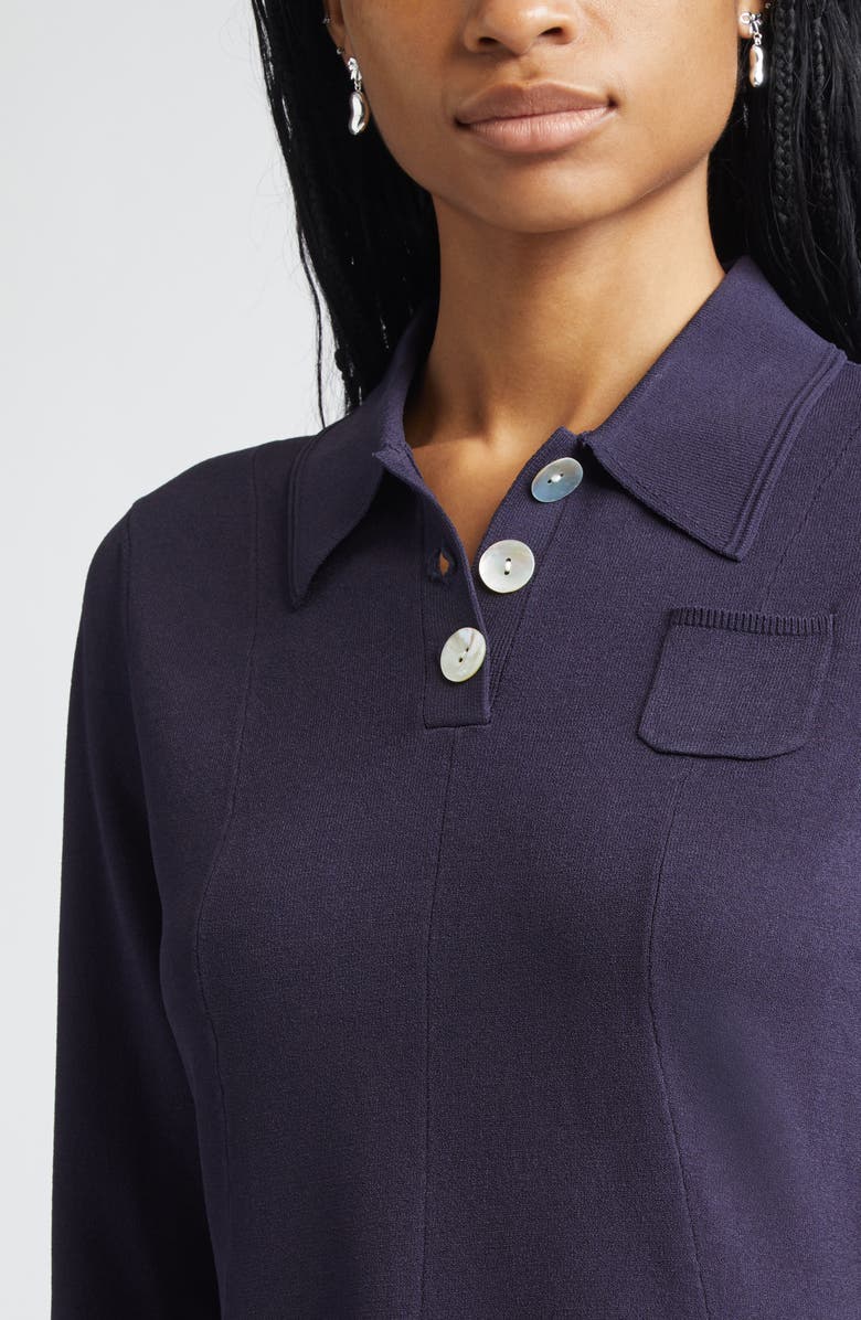Sandy Liang Chupa Long Sleeve Polo Sweater Dress, Alternate, color, Navy