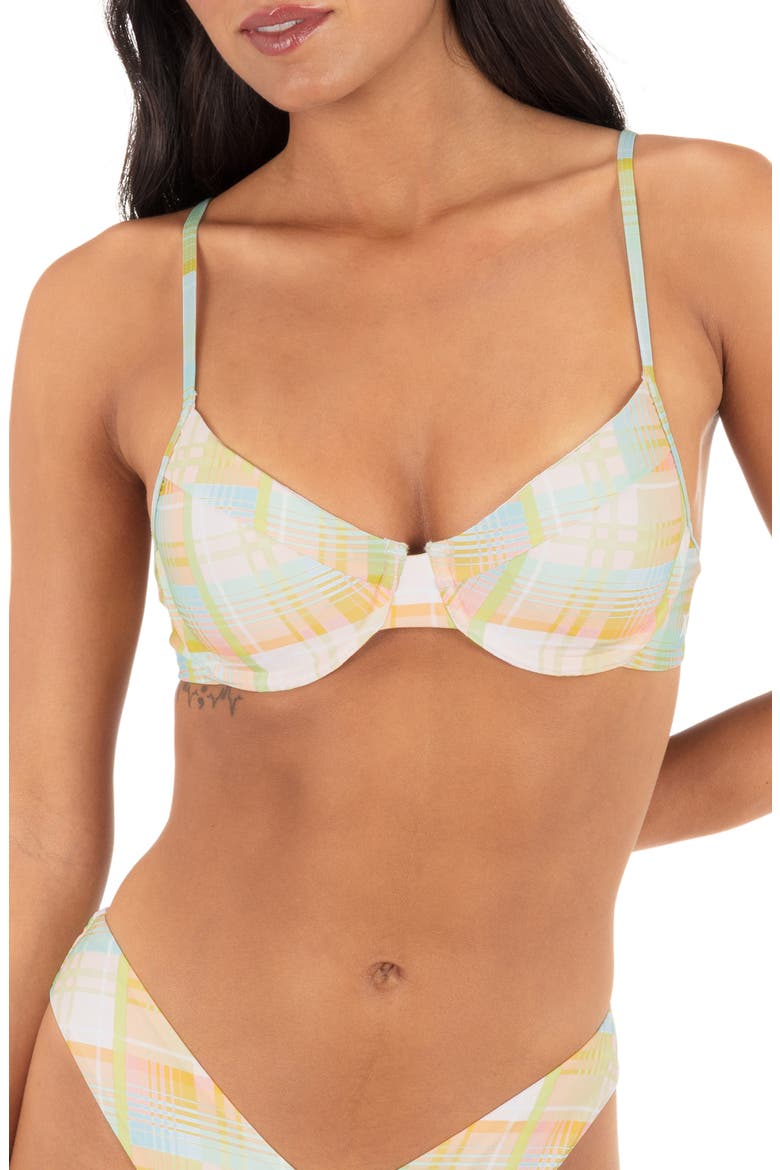 Vacay Plaid Underwire Bikini Top, Main, color, ELECTRIC LIME