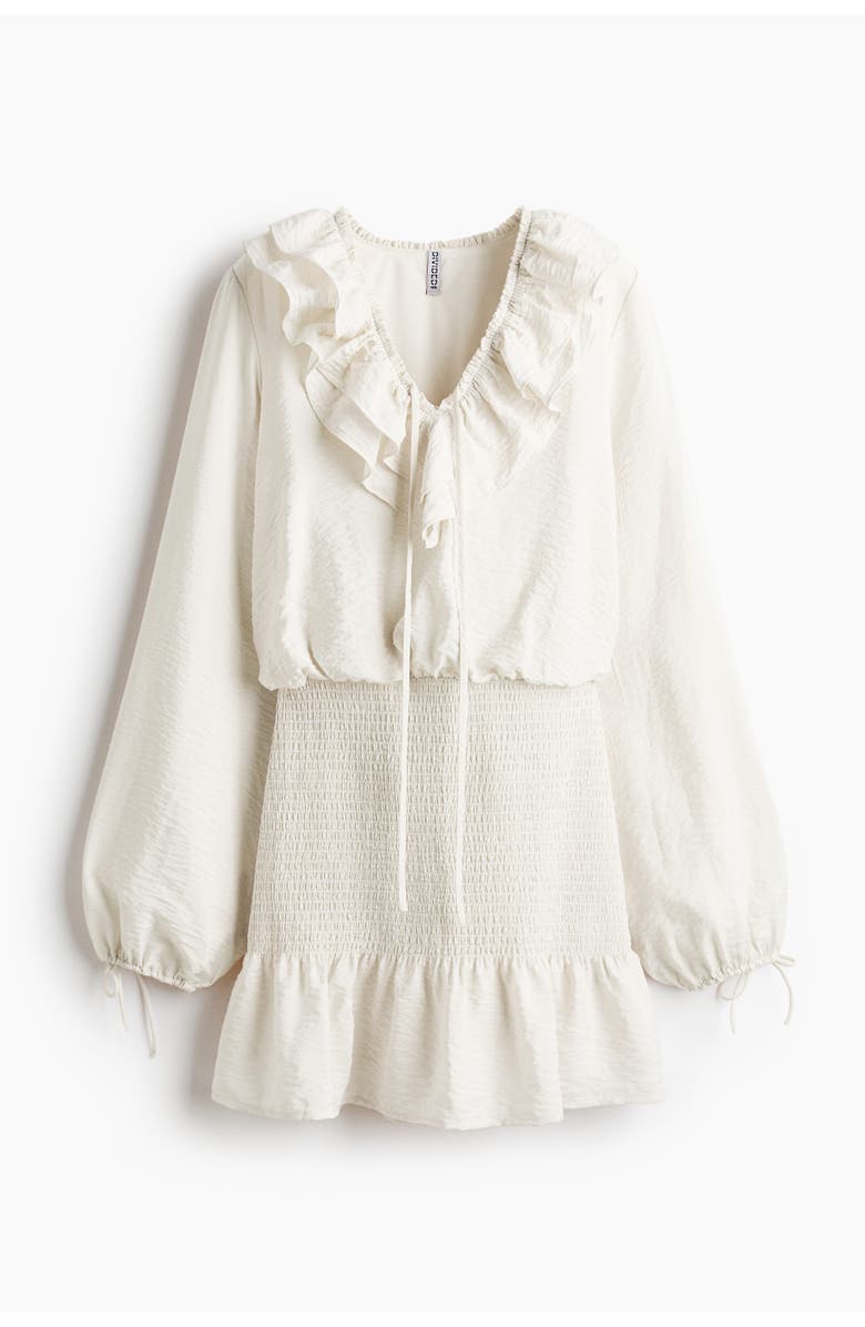 H&M Flounced crêpe dress, Alternate, color, Light Beige