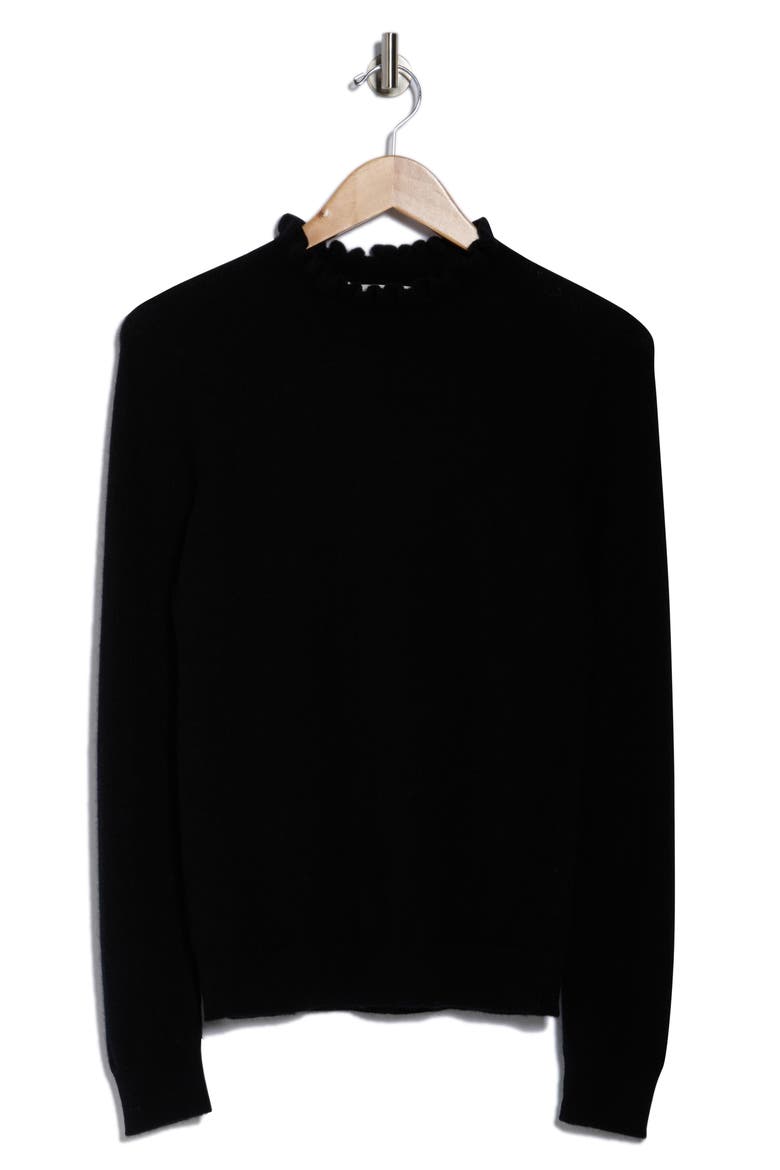 Ruffle Mock Neck Cashmere Sweater, Alternate, color, BLACK