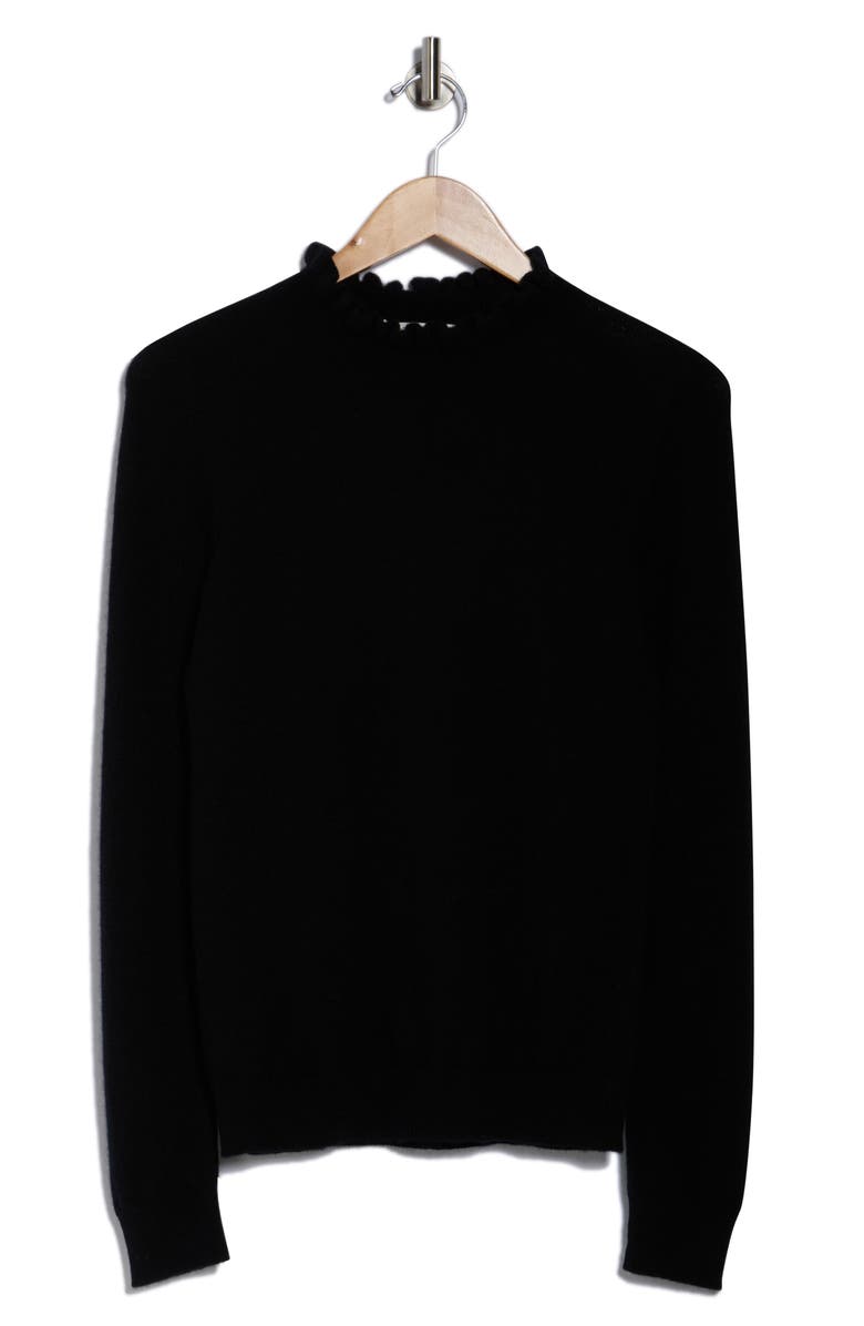 Sofia Cashmere Ruffle Mock Neck Cashmere Sweater, Alternate, color, Black