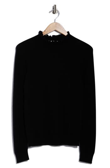 Sofia Cashmere Ruffle Mock Neck Cashmere Sweater In Black